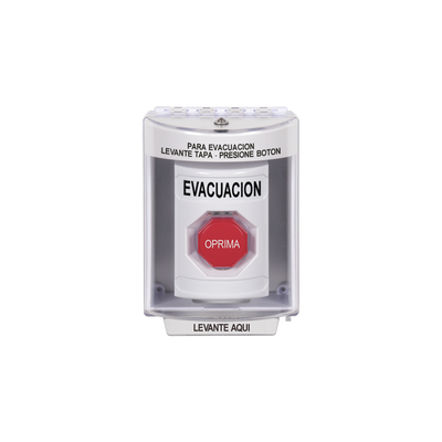 Botón de Evacuación, Cubierta de Policarbonato Súper Resistente de Superficie con Espaciador, Restablecimiento con Llave, Con Bocina de Advertencia