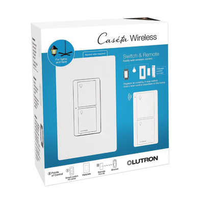 [PPKG1WSWH]  (Caseta Wireless) Kit, Apagador, base para empotrar en pared el control remoto PICO, tapa, ideal para el control de iluminación,.