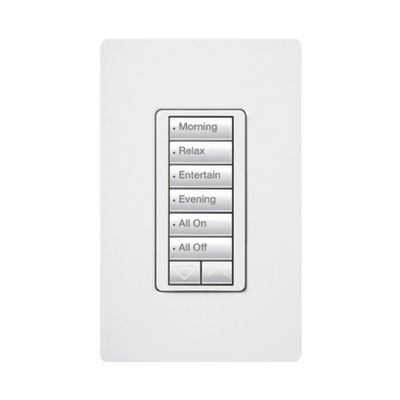 [RRDHN6BRLWH] (RadioRA2) Teclado Seetouch Hibrido 6 botones, 2 botones subir/bajar, programe escenas diferentes en cada botón,puede instalarse en un interruptor de luz.