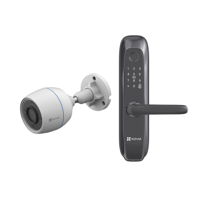 Kit de Cerradura Inteligente con Cámara IP Wi-Fi modelo CS-H3C / Apertura Remota desde la App / Códigos Temporales Para Visitantes / Lectura de Huella / Lectura de Tag / Contraseña /  Botón para Timbrar / Alarma Anti-intrusion 