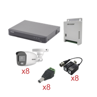 KIT TurboHD con Audio 1080p / DVR 8 Canales / 8 Cámaras Bala (exterior 2.8 mm) / Transceptores / Conectores / Fuente de Poder / AUDIO POR COAXITRON