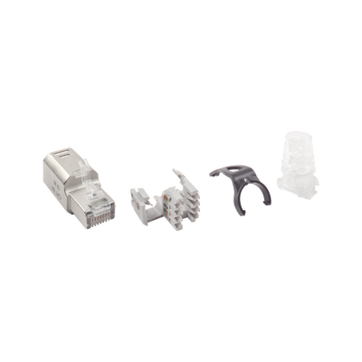 [ZP1-6AS-01S] Plug RJ45 Cat6A Blindado, Terminación en Campo, Compatible con Todas las Categorías, Con Clip Protector de Seguro