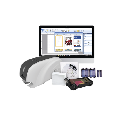 [SMART31-SK] Kit Impresora de tarjetas PVC/ Una Cara /incluye: 2 x Ribbons, 100 Tarjetas PVC, Software, Kit Limpieza, Garantia 3 Años, Mascara de Seguridad OV