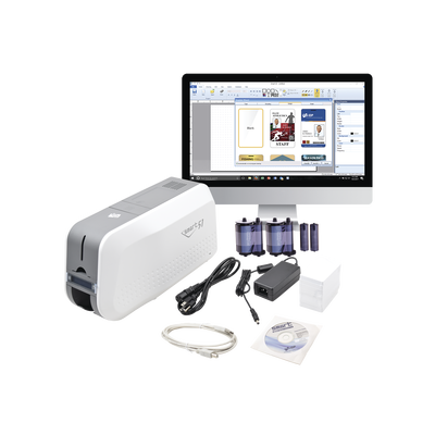[SMART51SK] Kit de Impresora tarjetas de PVC / Puede Crecer a Laminador/ Una Cara / Incluye: 2 x Ribbon a Color, 100 Tarjetas PVC, Kit de Limpieza, Software