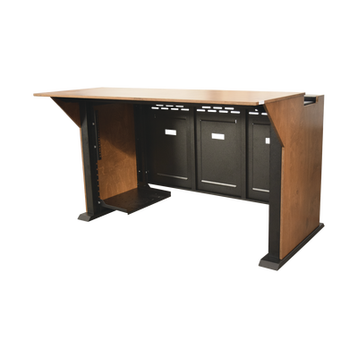 Estación Mobiliaria Profesional de Monitoreo y Control / Videovigilancia / Acceso / Alarmas / Etc... / Metal Negro y Madera Tono Claro