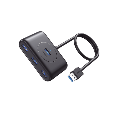 [20291] HUB USB-A 3.0 4 en 1 | 4 Puertos USB-A 3.0 (5Gbps) | Entrada USB-C (PD 5V2A) | Cable de 1 Metro | Indicador Led | Ideal para Transferencia de Datos | Entrada USB-C para alimentar equipos de mayor consumo | Color Negro.