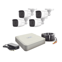 [HL1080PS(C)] (MICRÓFONO Integrado) Kit TurboHD 1080p Lite / DVR 4 canales / Audio por Coaxitron / 4 Cámaras Bala de Policarbonato con Micrófono Integrado