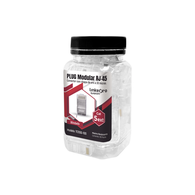 [TC5SG-100] Bote con 100 Piezas de Plug Modular RJ45 Cat5e blindado, chapado de oro a 30 micras para durabilidad extrema CON PIN DE TIERRA