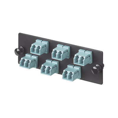 Placa Acopladora de Fibra Optica FAP, Con 6 Conectores LC Duplex (12 Fibras), Para Fibra Multimodo OM3/OM4, Color Aqua
