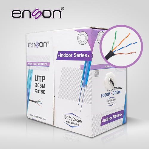 Cable utp cat5e enson 13251b305 serie pro-ii calibe 24 awg 100% cobre bobina de 305 metros forro pvc color negro uso interior recomendado para cctv, video ip y redes base 10,100