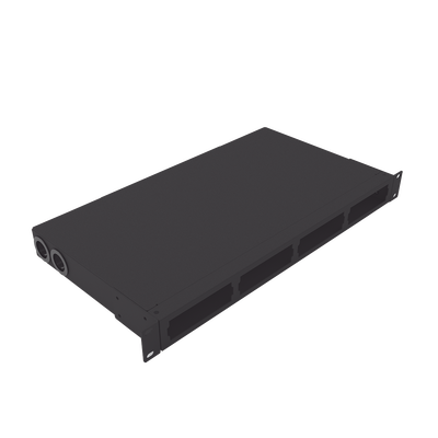 Distribuidor de fibra óptica vacio 19in, Acepta 4 placas Acopladoras de Linkedpro, hasta 24 fibras, 1UR, Incluye charola de empalme
