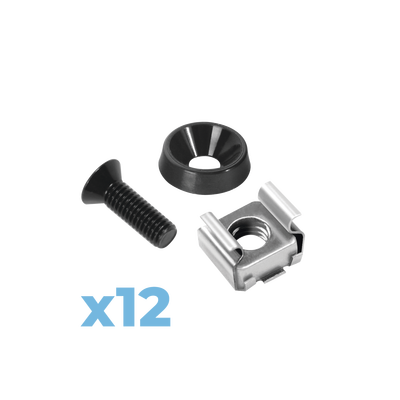 [LP-TAT-12] Juego de 12 Tornillos con 12 Arandelas y 12 Tuercas Enjauladas para Rack Linkedpro 