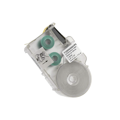 [T100X000VPC-BK] Casete de Etiquetas de Vinilo de Cinta Continua, Color Negro Sobre Blanco, Uso Interior/Exterior, 25.4 mm de Ancho x 7.6 Metros de largo