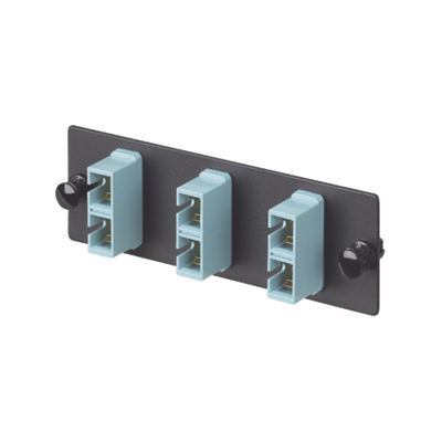 Placa Acopladora de Fibra Optica FAP, Con 3 Conectores SC Duplex (6 Fibras), Para Fibra Multimodo OM3/OM4, Color Aqua