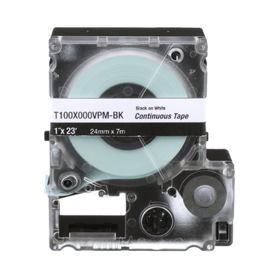 [T100X000VPM-BK]  Casete de Etiquetas de Vinilo de Cinta Continua, Color Negro Sobre Blanco, Uso Interior/Exterior, 24 mm (1 in) de Ancho x 7.6 Metros de Largo
