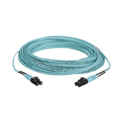 Jumper de Fibra Optica Multimodo 50/125 OM3, LC-LC Duplex, OFNR (Riser), Color Aqua, 15 Metros
