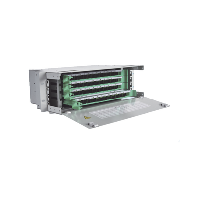 [ODU19T-B144-B] Distribuidor de Fibra Óptica para 144 empalmes, con 144 acopladores SC/APC y 144 pigtails, 19", 5 UR