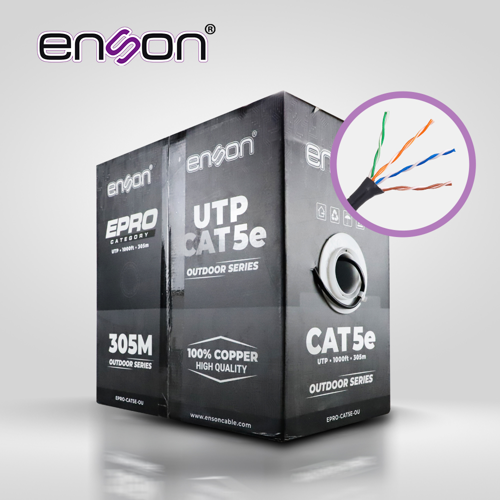 Cable utp cat5e enson epro-cat5e-ou forro pe 4 pares calibre 24 awg 100% cobre uso exterior bobina 1000 pies 305 metros
