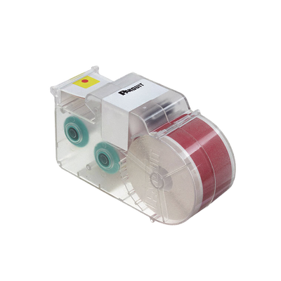 [T100X000VWC-WH] Casete de Etiquetas de Vinilo de Cinta Continua, Color Blanco Sobre Rojo, Uso Interior/Exterior, 25.4 mm de Ancho x 7.6 Metros de largo