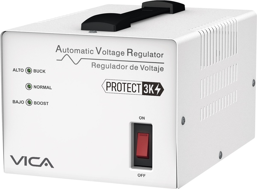 Regulador VICA PROTECT 3K 3000VA/ 1800W - Voltaje 120 VCA, 60Hz, 4 tomas protegidas, 175 joules, indicadores LED, Linea blanca
