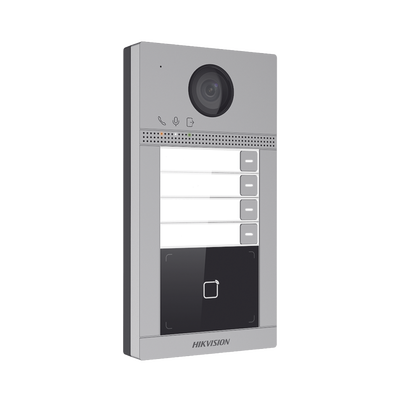 [DS-KV8413-WME1(C)] Videoportero IP 2 Megapixel / Llamada y Apertura Remota desde App Hik-Connect / PoE / Exterior IP65 + Antivandalico IK08 / 4 Departamento / Apertura con Tarjeta / Soporta 2 Puertas y hasta 6 Monitores