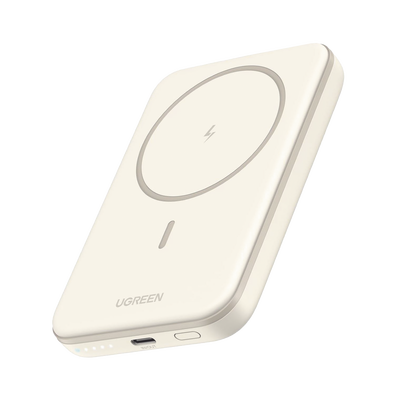 [25207] Power Bank MagSafe de 5000mAh | 15W | Carga Inalámbrica y por Cable USB-C | Sistema de Protección Inteligente | Tecnología de Carga Rápida | Ultra Delgado | Ultra ligero | Compatible con iPhone 15/14/13/12 | Color Beige.