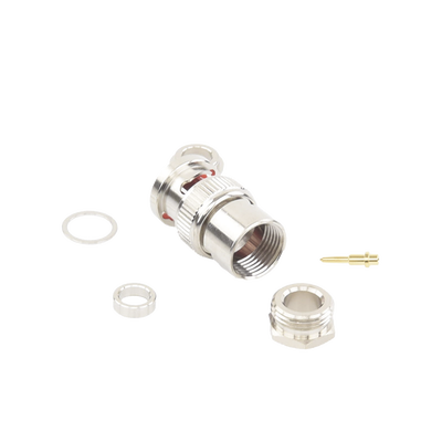 Conector BNC Macho de Rosca para Ensamblar en Cable RG-59/U, Níquel/ Oro/ Teflón.