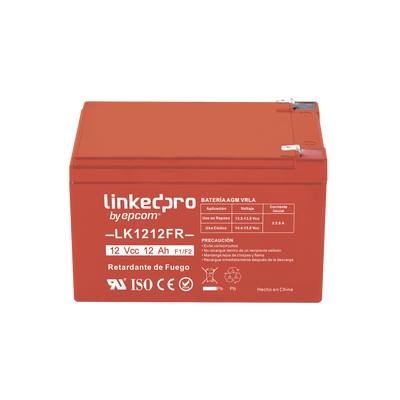 Batería 12 V / 12 Ah / UL / Tecnología AGM-VRLA / Vida útil promedio de 5 aRetardante a la Flama / Uso en equipo electrónico, Alarmas de Intrusión / Incendio / Control de acceso / Video Vigilancia / Terminales F1 ( Inclu