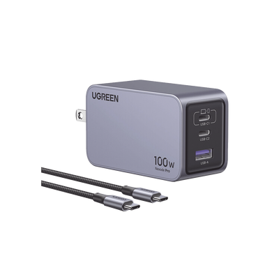 [25873] Cargador de 100W serie Nexode Pro | 3 Puertos de Carga Rápida | 2 USB-C | 1 USB-A | Tecnología GaNInfinity | PD3.1 de 100W / QC4.0 | Tecnología de Protección Térmica | Optimiza la Carga | Caja de Aluminio | Incluye Cable