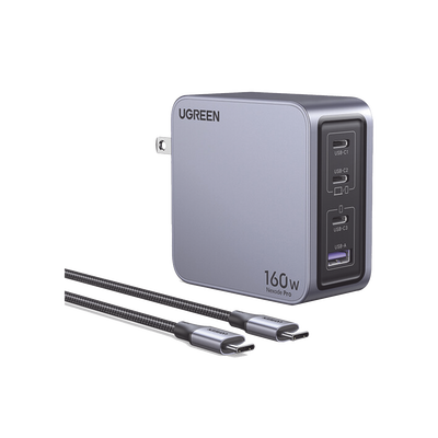 [25876] Cargador de 160W serie Nexode Pro | 4 Puertos de Carga Rápida | 3 USB-C | 1 USB-A | Tecnología GaNInfinity | PD3.1 de 140W / QC4.0 | Tecnología de Protección Térmica | Optimiza la Carga | Caja de Aluminio | Incluye Cable