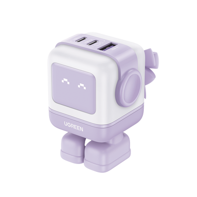 Cargador RobotGaN de 65W Serie Nexode | 3 Puertos de Carga Rápida | 2 USB-C | 1 USB-A | PD 3.0 | QC 4.0 | Carga Inteligente | Tecnología GaN II | Zapato Magnético Extraíble | Carcasa Ignifuga | Pantalla LED. 