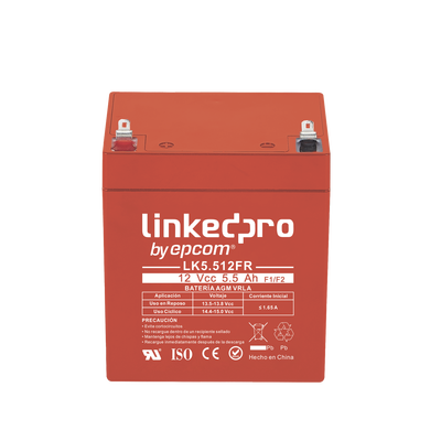 [LK5.512FR] Batería 12 Vcc / 5.5 Ah / UL / Tecnología AGM-VRLA / Vida útil promedio de 5 años / Retardante a la Flama / Para uso en equipo electrónico, Alarmas de Intrusión / Incendio/ Control de acceso / Video Vigilancia / T