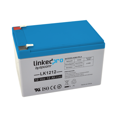 [LK1212] Batería 12 Vcc / 12 Ah / UL / Tecnología AGM-VRLA / Vida útil promedio de 5 años / Para uso en equipo electrónico, Alarmas de Intrusión / Incendio/ Control de acceso / Video Vigilancia / Terminales F1 ( Incluye ad
