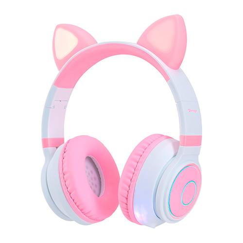 DIADEMA VORAGO HPB-300K BLUETOOTH/3.5MM ROSA/BLANCO KITTEN RGB 6HRS  -