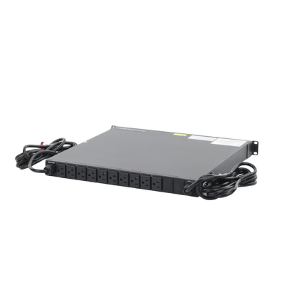 PDU Monitoreable de Transferencia Automática ATS (Fuente Redundante), Con 10 Salidas 5-15R, Enchufes de Entrada NEMA 5-15P, Instalación Horizontal de 19in, 1UR, 15 Amp, 120 Vca 