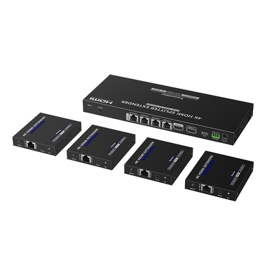 Kit Divisor y Extensor HDMI / Divide 1 Fuente HDMI a 4 Pantallas / Extiende la señal HDMI hasta 70 m / Resolución 4K @ 60 Hz/ Cat 6/6a/7 / IPCOLOR / CERO LATENCIA / Uso 24/7 / Puerto S/PDIF / EDID / RS232 / Salida Loop / Alimente solo el Tx 