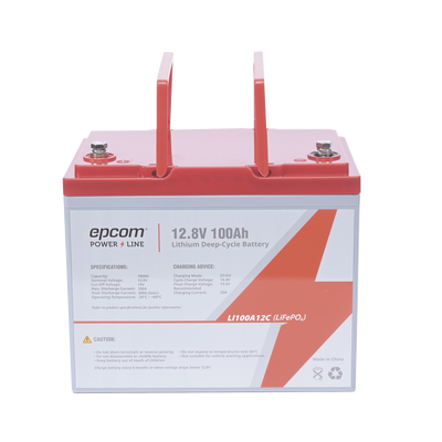 Batería de Litio Ciclo Profundo, 12.8 Vcc 100Ah (LiFePO4 de Celdas Cilíndricas) Válvula de Alivio, Solar, Marina, Máximo 100 A de Descarga