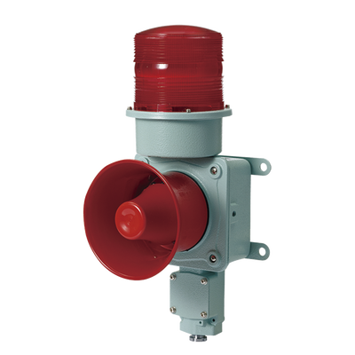 Combinación de baliza LED color roja con sirena electrónica para aplicaciones de la industria pesada  máx.114 dB a 120 VCA