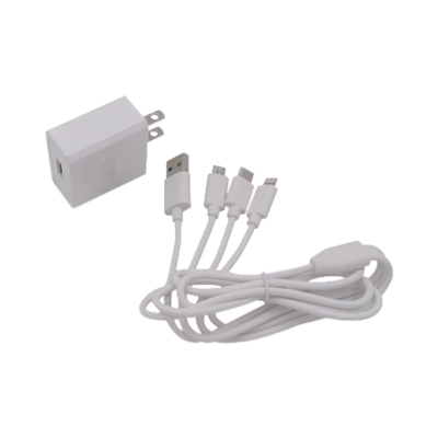 [PL52C] Cargador de pared USB de 5 Vcc 2A / Multi-puertos / USB-C / Micro USB / Tipo C / Lightning (iPhone) / Extensión de cable 1.2 metros