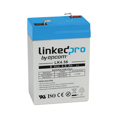 [LK4.56] Batería 6 Vcc / 4.5 Ah / UL / Tecnología AGM-VRLA / Vida útil promedio 5 años / Para uso en equipo electrónico, Alarmas de Intrusión / Incendio/ Control de acceso / Video Vigilancia / Terminales F1 ( Incluye adapt