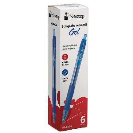 Boligrafo en Gel Marca Nextep NE-062A retractil punto 0.7 mm color  azul  con 6 piezas -