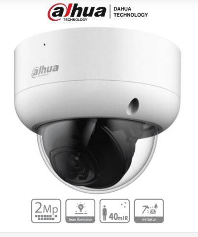 DAHUA HAC-HDBW1200EA - Cámara Domo de 2 Mp Antivandálica/ 1080p/ Lente 2.8 mm/ 115 °/ IR de 40 Metros/ Super Adapt/ IK10/ Uso Exterior IP67 -