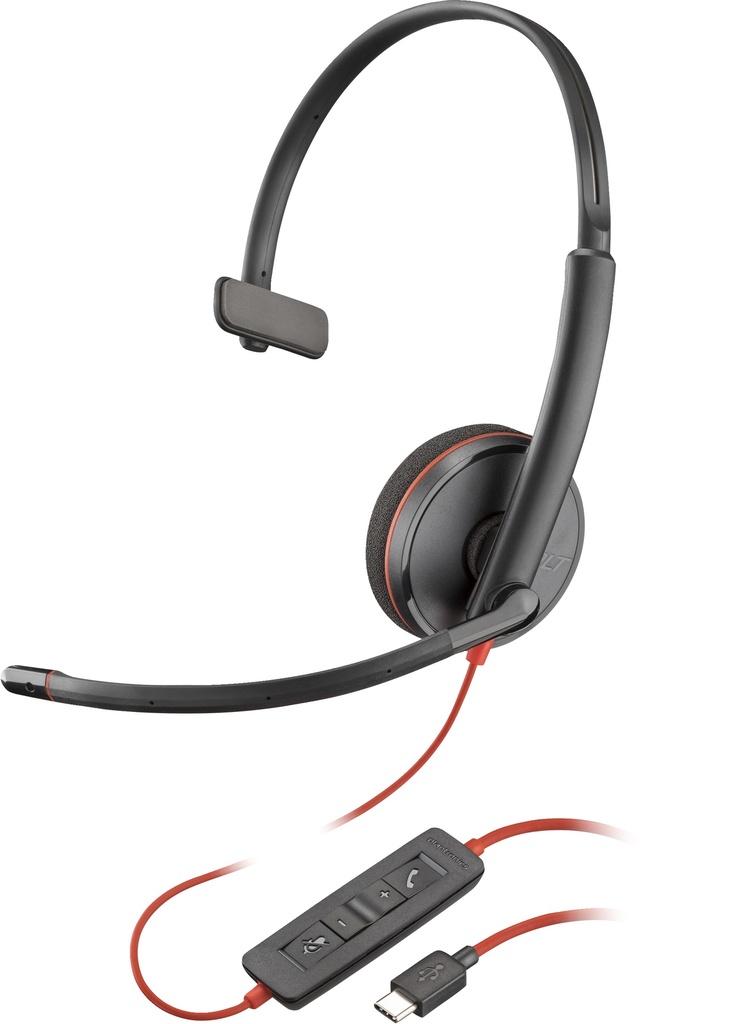 HP Poly Blackwire 3210 - USB-C con adaptador USB-C/A, Alambricos, monoaural