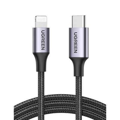 [60761] Cable USB-C a Lightning | 2 Metros | Certificado MFi | Carga Rápida 60W | 480 Mbps | Conector C94 | Adecuado para iPhone, iPad y iPod | Protección Integrada | Caja de Aluminio | Nylon Trenzado | Color Negro.