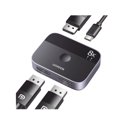 [15708] Conmutador DP 1.4 8K | HDMI Splitter 2 Entradas a 1 Salida | Bidireccional | 3D | HDR10+ | Dolby Atmos | 240Hz | 48Gbps | Compatible Free-Sync/G-Syng | Sincronización de Audio | Potentes Chips de Última Generación.