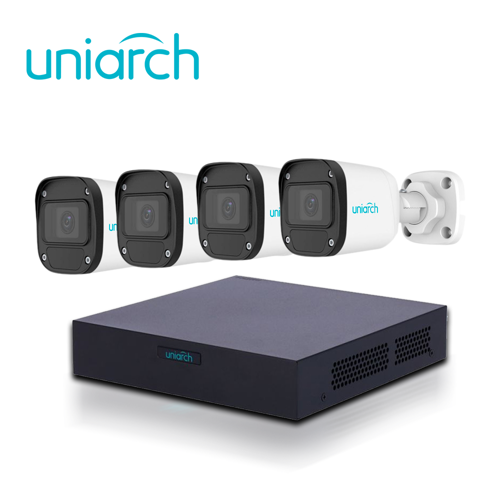 Kit analógico uniarch xvr-uac-b112 / 4 cámaras bullet analógicas uac-b112-f28-h / 2mp / lente fijo 2.8 mm/ ip 67/ ir 20m / interior / exterior / 1 dvr pentahibrido xvr-104f / (sin cables, sólo incluye fuente de poder de xvr)
