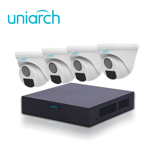Kit analógico uniarch xvr-uac-t112 / 4 cámaras turret analógicas uac-t112-f28 / 2mp / lente fijo 2.8 mm/ ip 67/ ir 20m / interior / exterior / 1 dvr pentahibrido xvr-104f / (sin cables, sólo incluye fuente de poder de xvr)