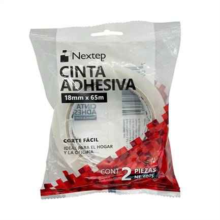 Cinta Adhesiva Nextep NE-607S Corte Fácil 18mm x 65 mm mts con 2 piezas -