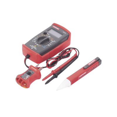 KIT Básico 3 en 1 con Multímetro Digital + Detector de Tensión sin Contacto + Comprobador de Fase GFCI