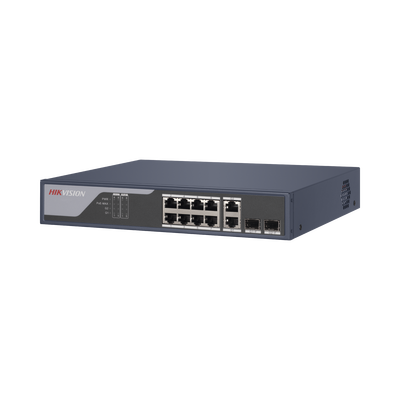 Switch PoE+ / Administrable / Uso en Rack / 8 Puertos 10/100 PoE+ /  2 Puertos 1000 Mbps Uplink  / 2 Puertos SFP / Configuración Remota desde Hik-PartnerPro / Modo Extendido hasta 300 Metros / 125 W